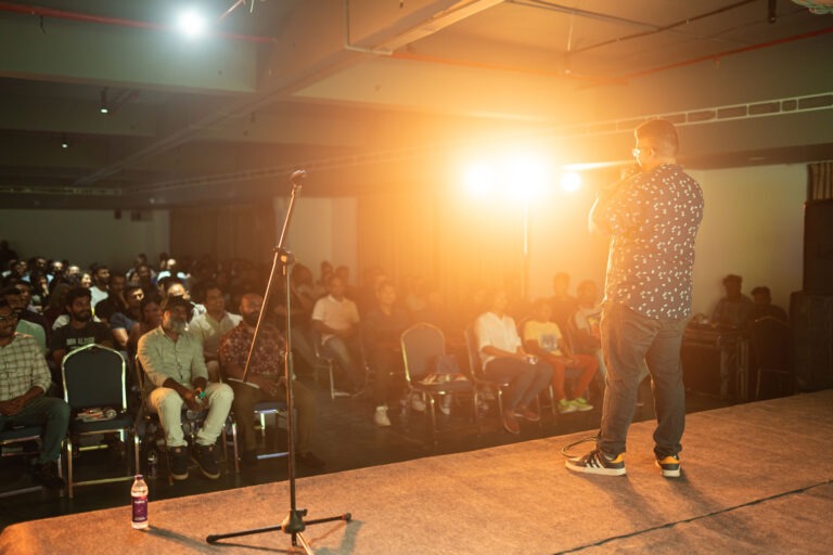 standup comedian vishnu pai performing his comedy special