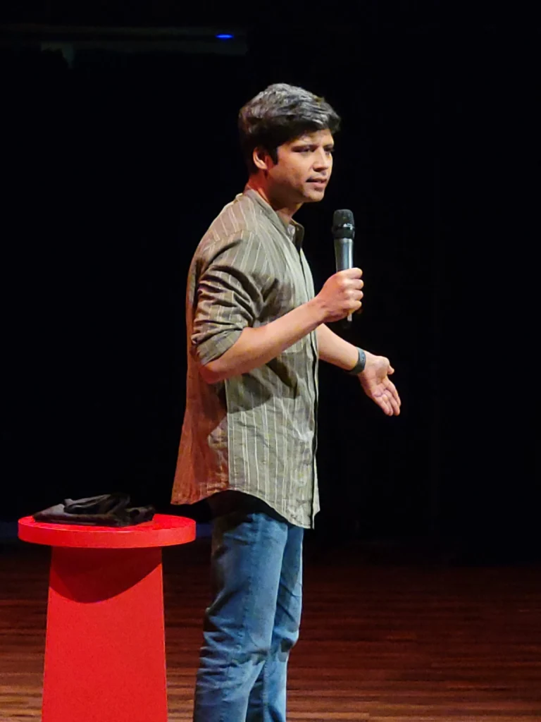 Rahul Subramanian on stage during live comedy show in Kochi