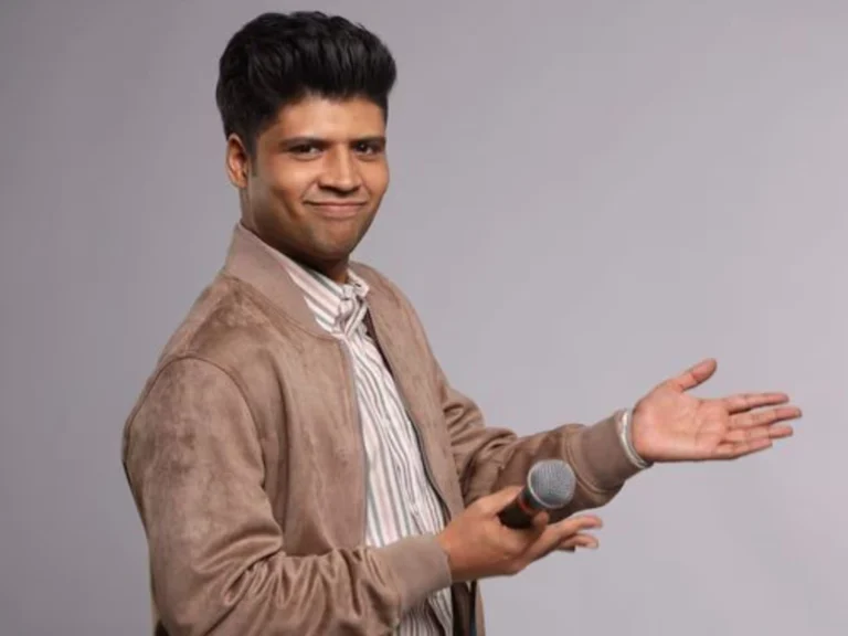 Rahul Subramanian stand-up comedian holding microphone