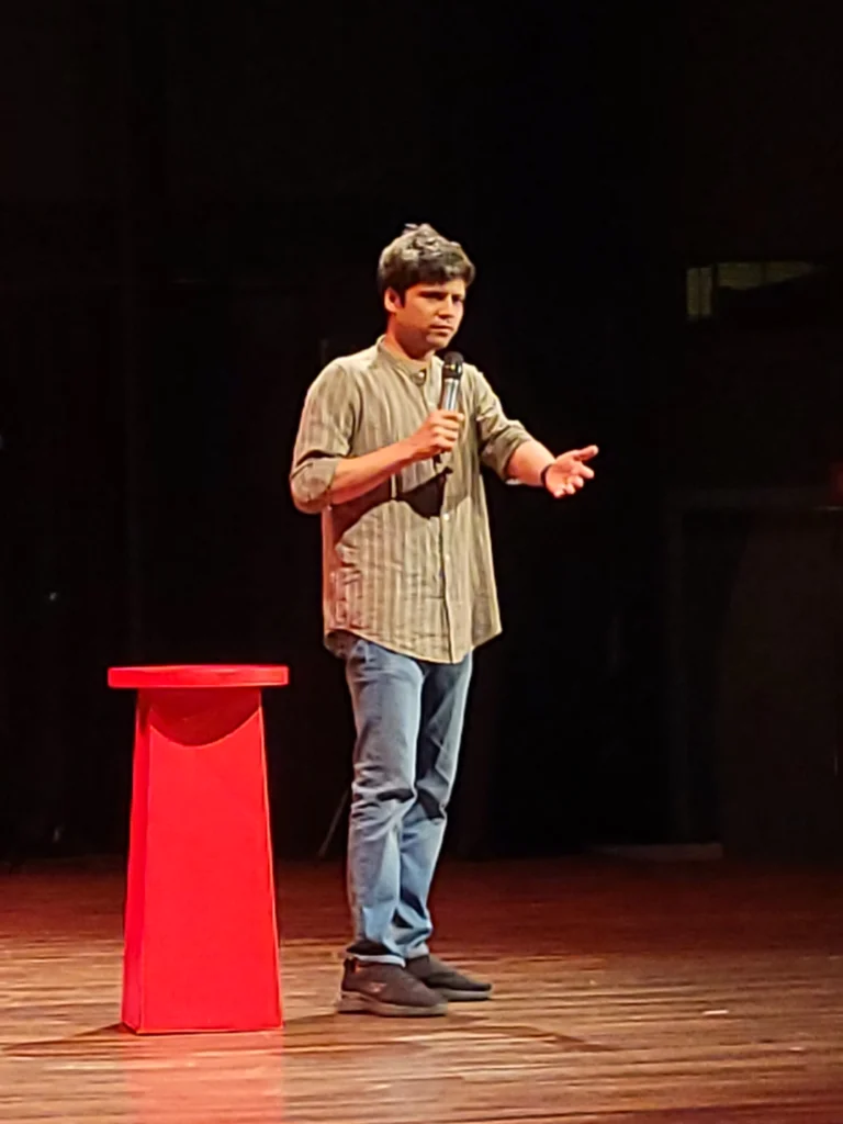 Rahul Subramanian performing live stand-up comedy at JTPAC Kochi