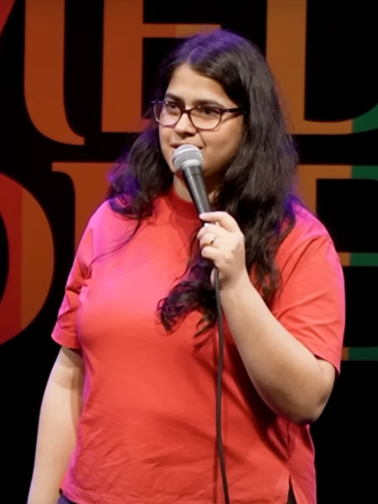 Shreeja Chaturvedi performing stand-up comedy at Comedy Cellar.
